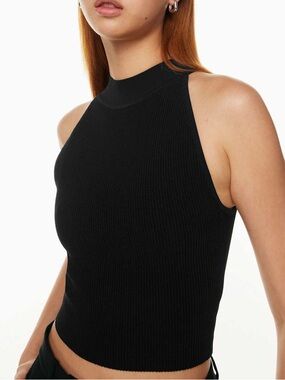 Aritzia Babaton Sculpt Knit Mockneck Ribbed Halter Top in Black - Size XL